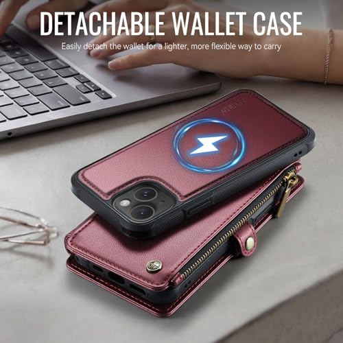 for iPhone 14 Plus - Phone Case Wallet Magnetic Detached, Burgundy - color: Burgundy, size: iPhone 14 Plus