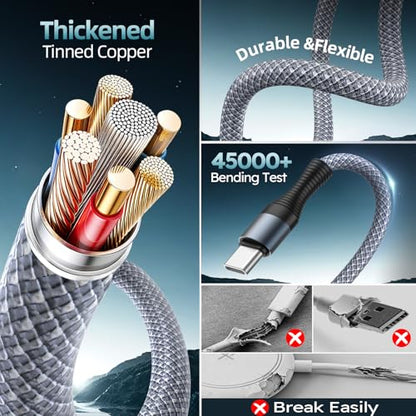 Cruise Essentials 2026,3 in 2 Multi Charging Cable for iPhone Watch Charger - color: Heather Gray&White, size: AC to C+L+iWatch