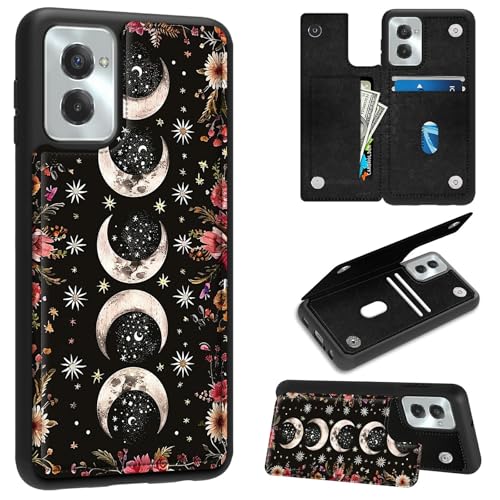 for Motorola Moto G Power 5G 2024 6.7" Wallet Case with Credit Card Holder, Shockproof Protective Kickstand Credit Card Slot Holder Flip Soft PU Leather Cover, Moon Flower - color: Moon Flower