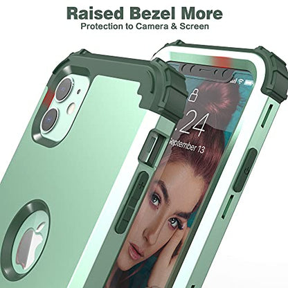 IDweel for iPhone 11 Case with Tempered Glass Screen Protector,Hybrid 3 in 1 Shockproof Heavy Duty Protection Hard PC Cover Soft Silicone Bumper Full Body Case, Mint Green - color: Mint Green