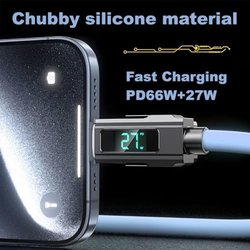 USB C to USB C Cable 5ft Chubby 4 in 1 USB Charging Cable with LED Display - color: 4 Combinations Orange+Blue