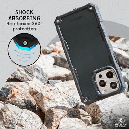 Pelican Shield Brushed Aluminum - iPhone 15 Pro Case 6.1" [Compatible with MagSafe] [21ft Military Grade Drop Protection] Magnetic Charging Phone Case Cover with Belt Clip Holster Kickstand - Black - color: Shield Brushed Aluminum, size: iPhone 15 Pro