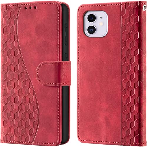 Flip Wallet Case for iPhone 11 PU Leather Red | RFID Blocking, 3 Card Slots & 1 Cash Pocket, Magnetic Closure, Kickstand Function, Leather Flip Case for iPhone 11 - color: Red