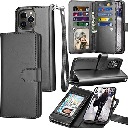 Tekcoo Wallet Case Compatible with iPhone 14 Pro Max (6.7 inch) 2022 Luxury ID Cash Credit Card Slots Holder Carrying Pouch Folio Flip PU Leather Cover [Detachable Magnetic Hard Case] - Black - color: W-Black, size: IP 14 Pro Max (6.7")