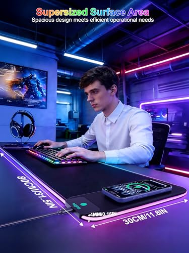 15W Wireless Charging RGB Gaming Mouse Pad with 20W Adapter, 31.5"x11.8" - color: RGB Left-Touch Control-31.5"x11.8"-with Adapter