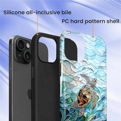 Case Compatible with iPhone 13 14, Cute Dual Layer Hybrid Phone Cover, Military Grade Drop Protection, Aesthetic Shockproof Phone Case for Women Girls, Stained Glass Sea Turtle - color: Stained Glass Sea Turtle, size: Iphone 13/14