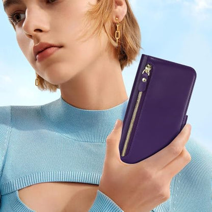 Ｈａｖａｙａ for iPhone 16 case Wallet with Card Holder Zipper for Women Men PU Leather Flip Folio Credit Card Slots Stand Shockproof Phone Cover(6.1")-Deep Purple - color: Deep Purple-A