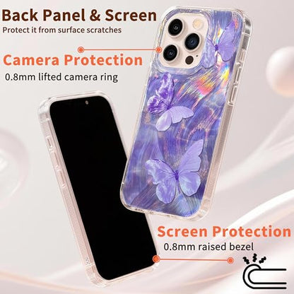 Compatible with iPhone 12 Pro Max Case,with [Shockproof Protective][Camera Protection] Cute Butterfly Aesthetic Phone Cover Anti-Yellowing Soft Slim Cover for Women Girl-Purple - color: Purple Butterfly, size: iPhone 12 Pro Max