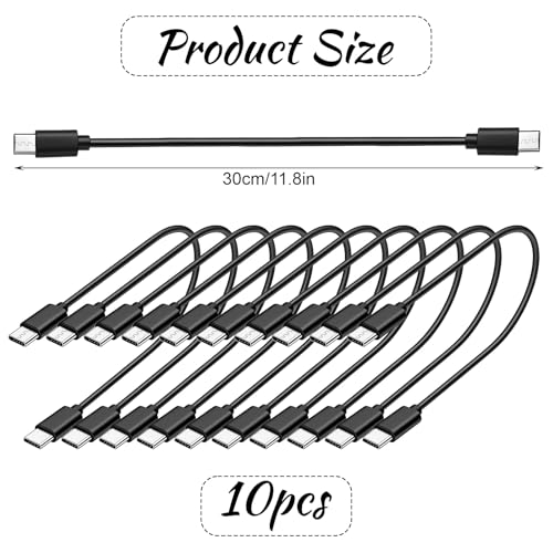 10 Pack Short Usbc to Usbc Cable, USB C to USB C Cable 1ft, Black