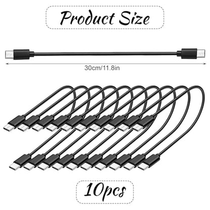 10 Pack Short Usbc to Usbc Cable, USB C to USB C Cable 1ft, Black