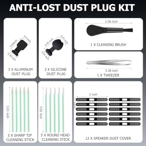 30Pcs Metal USB C Dust Plug with Speaker Dust Cover Cell Phone Cleaning Kit - size: for 17 and iPhone 16/15 series Black