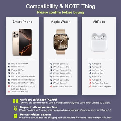 3 in 1 Wireless Charging Station for Apple,Foldable Magnetic Travel Charger - color: deep purple