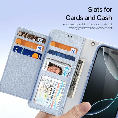 for iPhone 16 Pro Case Wallet, Detachable Magnetic Wallet Case | Compatible with Magsafe, RFID Blocking, Zipper Card Holder, PU Leather Flip Folio Case, Strap Wallet Case, Phone Kickstand - color: Blue, size: iPhone 16 Pro