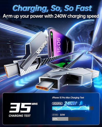 [Fast Charging] 4-in-1 USB C Cable 240W 5FT Compatible with Lightning Cable - size: 5FT, style: 240W-Upgraded