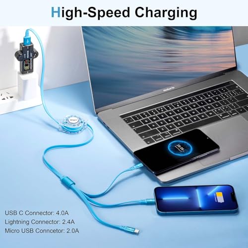 Multi Charging Cable,[2Pack 4FT]Retractable Charger Cord 3in1 Charger Cable