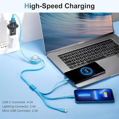 Multi Charging Cable,[2Pack 4FT]Retractable Charger Cord 3in1 Charger Cable