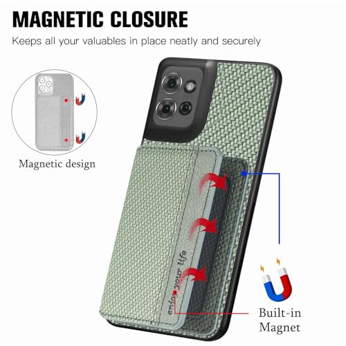 for Motorola Moto G Power 2026 Case Wallet with Card Holder Green | Shockproof Protective Phone Cases Cover, Carbon Fiber Pattern Design, Built-in 2 Credit Card Slots, Hidden Magnetic Closure - color: Green