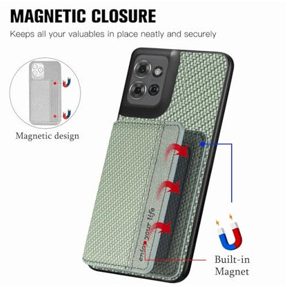 for Motorola Moto G Power 2026 Case Wallet with Card Holder Green | Shockproof Protective Phone Cases Cover, Carbon Fiber Pattern Design, Built-in 2 Credit Card Slots, Hidden Magnetic Closure - color: Green