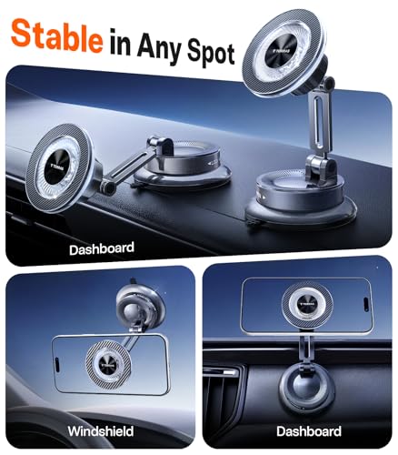 TORRAS 2026 Upgraded Vacuum Car Phone Holder for MagSafe Car Mount [98+ LBS Strongest Suction | 24 N58 Magnets] 360° Adjustable Magnetic Phone Holders for Your Car, for iPhone 18-12 Pro Max Plus Air