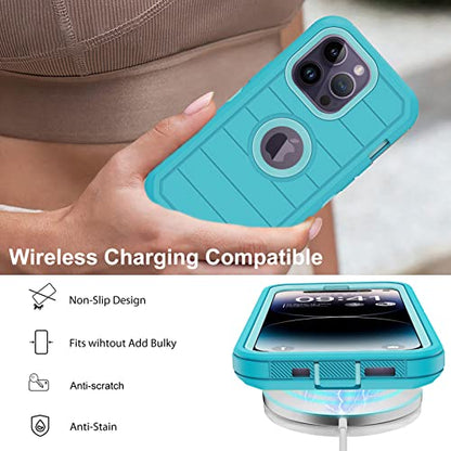 for iPhone 14 Pro Max Case with 2 Screen Protector,Full Body Shockproof Drop Protection Dust Proof Heavy Duty 3-Layer Military Rugged Durable Cover for Apple iPhone 14 Pro Max 6.7" (Mint) - color: Mint