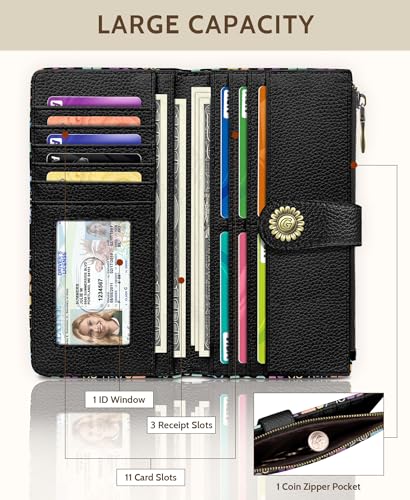 GIANCOMICS Puppy Dog Paw Womens Wallet RFID, Cute Credit Card Holder Bifold | Billfold, Cute Cash Purse, Travel Zipper Coin Pocket, Compact Clutch, PU Leather, ID Window, 11 Card Slots, Ladies Gift Woman - color: Colorful Paw