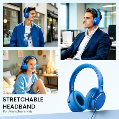 USB C Wired Over-Ear Headphones with Microphone - color: Sky Blue