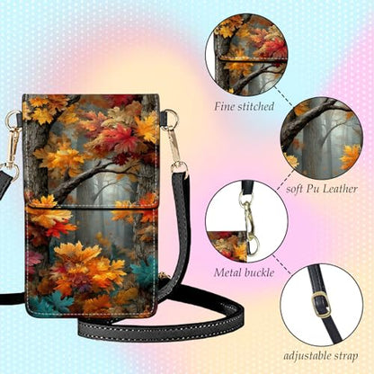 Small Crossbody Bags for Women Touchscreen Cell Phone Bag Cross Body Purses with adjustable Strap,Gifts For Teenage Girls - color: The Autumn Forest