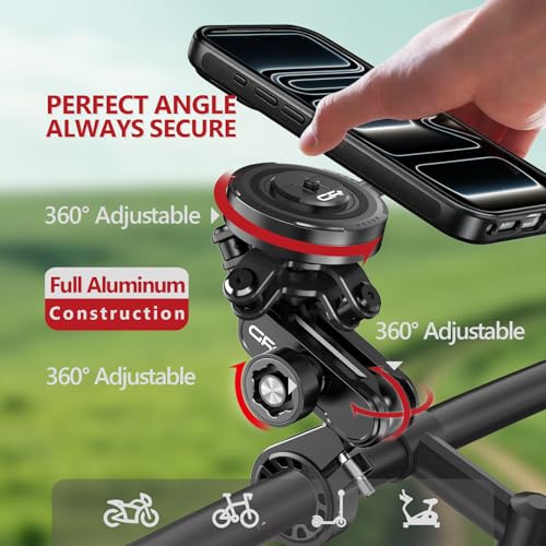 Motorcycle Phone Mount with Vibration Dampener Anti-theft 0.87''-1.26'' Handlebar Phone Mount for iPhone 17 Pro Max Aluminum Alloy Handlebar Mount High-Speed Secure Lock