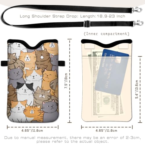 Universal Phone Sleeve Pouch with Crossbody Strap 7.6 X 4.3 Inches Shockproof Water Resistant Mobile Protection Bag-Cats Neoprene Phone Pouch Bag - color: Cats-Phone Pouch