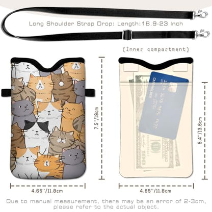 Universal Phone Sleeve Pouch with Crossbody Strap 7.6 X 4.3 Inches Shockproof Water Resistant Mobile Protection Bag-Cats Neoprene Phone Pouch Bag - color: Cats-Phone Pouch