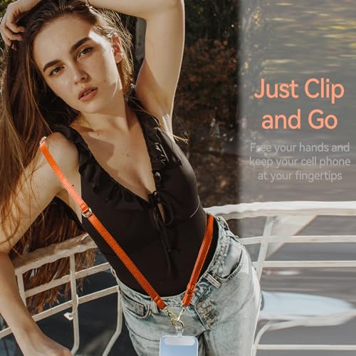 Clip and Go Phone Strap Crossbody Wrist 2 in 1 Leather Lanyard with Tether Hanging Loops Adjustable Anti-Theft Purse Replacement Handbag Long Thin Shoulder Neck Straps for All Phones Keys Bags Orange - color: Orange