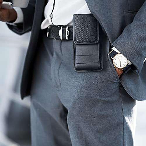 Belt Holder for iPhone 17 17 Pro 16 16e 16Pro 15 14 13 12 11 Xs XR | Vertical Rugged Nylon Cell Phone Holster Case with Clip For Men (Fits Otterbox Commuter Case) Black