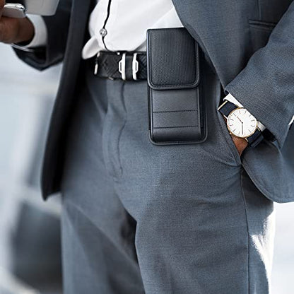 Belt Holder for iPhone 17 17 Pro 16 16e 16Pro 15 14 13 12 11 Xs XR | Vertical Rugged Nylon Cell Phone Holster Case with Clip For Men (Fits Otterbox Commuter Case) Black