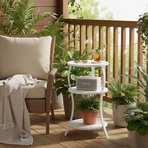 YEAKOO Small Round Side Table,3-Tier Slim Waist End Table for Small Spaces - color: White, style: Classic