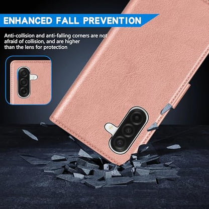 ZZXX for Samsung Galaxy A17 5G Wallet Case with [RFID Blocking] Card Slot Kickstand Magnetic Closure PU Leather Flip Fold Protective Phone Case for Samsung Galaxy A17(Rose Gold-6.7 inch) - color: Rose Gold