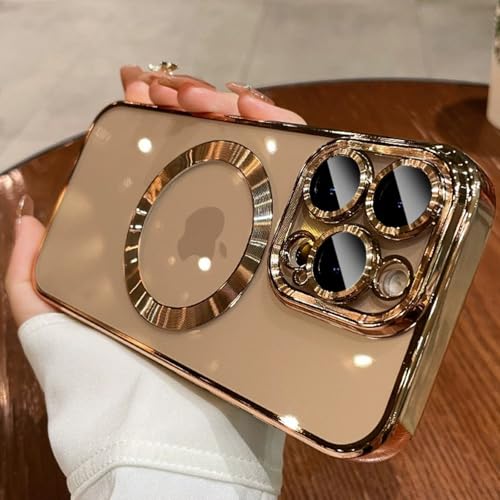 MIFEDUCT Magnetic for iPhone 14 Pro Case Clear [Compatible with MagSafe] Anti Yellow 14 Pro Case with Camera Len Protector Luxury Plating Soft TPU Shockproof Phone Cover 6.1", Desert Titanium - color: Desert Titanium, size: For iPhone 14 Pro 6.1"