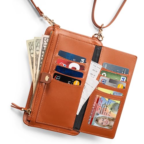 Crossbody Phone Purse for Women – RFID Phone Case Wallet w/Magnetic Closure & Separate Zipper Pocket Crossbody Bag - color: Tan