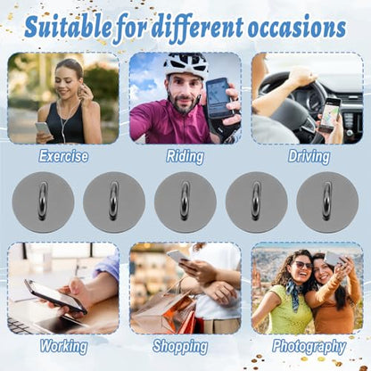 10 PCS Phone Charm Hook, Adhesive Metal Round Cell Phone Finger Ring Holder, Cute Phones Grip Loop Stand Universal Charms Holder for Cell Phones Case Tablet DIY Hanging Accessories (Black)