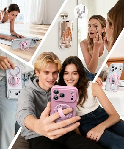 Magnetic Phone Grip, 360° Rotation & 180° Flip Universal Phone Ring Stand, Silicone Phone Ring Holder for Back of Phone for iPhone 17/16/15/14/13/12 Pro Max/Plus, Chalk Pink - color: Chalk Pink