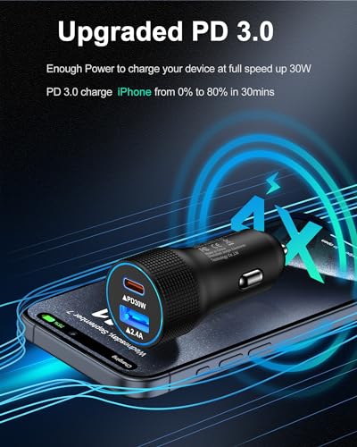USB C Car Charger for Google Pixel, 30W PD Dual Port Fast Charging Adapter - color: Black-2