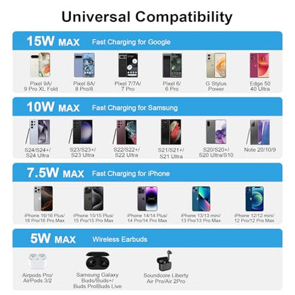15W Wireless Charger Pad for Motorola Razr 2024 Moto G Stylus 5G 2025 - color: Black