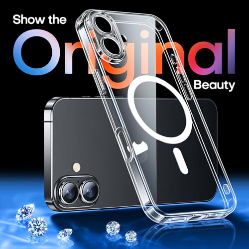 CANSHN Magnetic for iPhone 16 Case Clear, Upgraded [Full Camera Protection] [Compatible with Magsafe] Non-Yellowing Protective Shockproof Bumper - Clear - color: Clear, size: iPhone 16 (6.1 Inch,2 Lens)