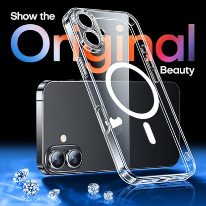 CANSHN Magnetic for iPhone 16 Case Clear, Upgraded [Full Camera Protection] [Compatible with Magsafe] Non-Yellowing Protective Shockproof Bumper - Clear - color: Clear, size: iPhone 16 (6.1 Inch,2 Lens)