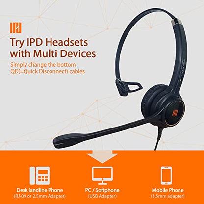 IPD IPH-250 Phone Headset with Noise Cancelling Microphone for Office and Call Center-Compatible with Avaya 1608 1616 9601 9608 9611 9611G 9620 9621 9630 9631 9640 9641 9650 9670 J139 J159 J169 J179 - color: 250-BL-LEAT