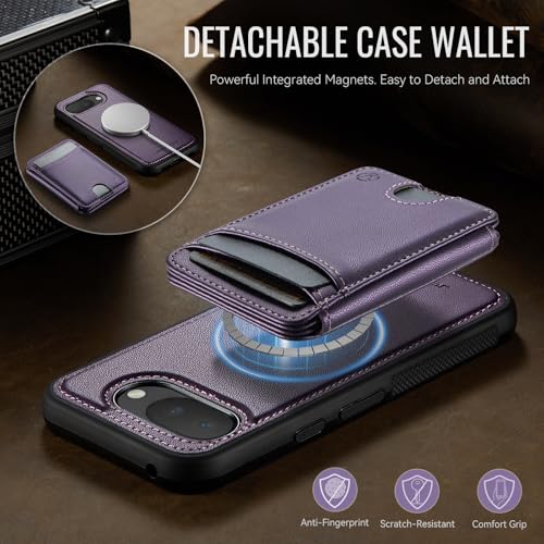 Wallet Case for Google Pixel 10a Compatible with MagSafe for Men Women, 2 in 1 Detachable Magnetic Phone Case with Card Holder Kickstand RFID Blocking for Pixel 10a (Purple) - color: Purple
