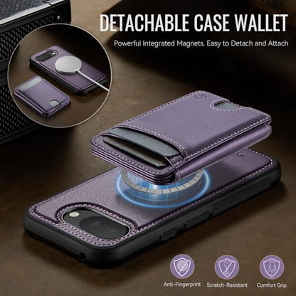 Wallet Case for Google Pixel 10a Compatible with MagSafe for Men Women, 2 in 1 Detachable Magnetic Phone Case with Card Holder Kickstand RFID Blocking for Pixel 10a (Purple) - color: Purple
