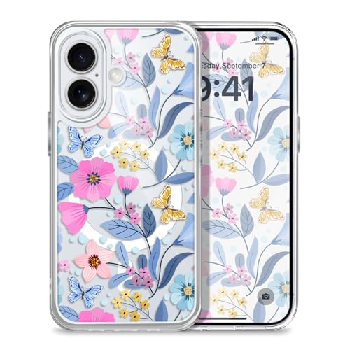 for iPhone 17 Case, Ultra Thin Magnetic Hard Clear Compatible with MagSafe for iPhone 17 Phone Cover 6.3 inch, Purple Flowers - color: Purple Flowers, size: for iPhone 17