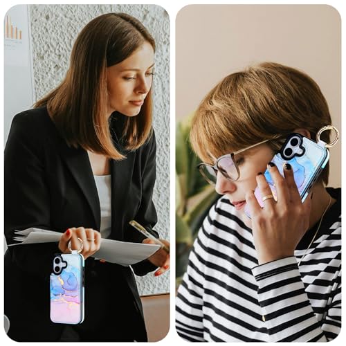 HAOPINSH Wallet Case for iPhone 17 with Card Holder, Pink Blue Marble Print Back Flip Folio PU Leather Kickstand Card Slots Case, Finger Grip Ring Double Magnetic Clasp Shockproof 6.3" - color: Pink Blue Marble Grip Ring