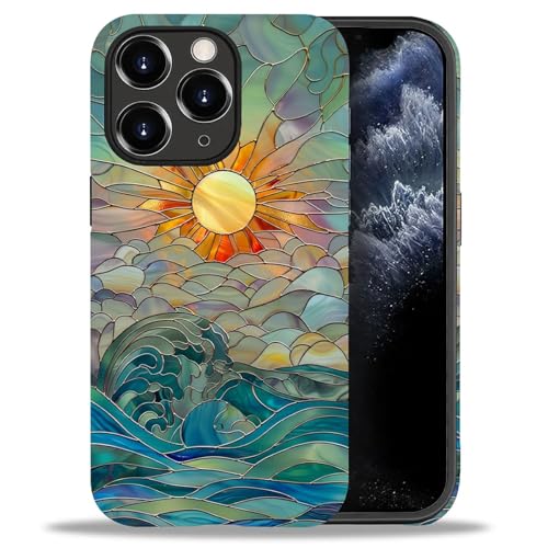 DAIZAG Compatible with iPhone 11 Pro Max Case,Sun Rays Ocean Waves Stained Glass Full Pattern Plastic Soft TPU,Double Protection Corner Case for iPhone 11 Pro Max - color: Sun Rays Ocean Waves Stained Glass, size: iPhone 11 Pro Max