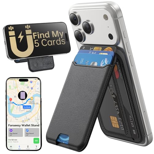 for MagSafe Wallet, Works with Apple Find My,5 Card Holder with Stand, Magnetic Phone Wallet Stand for iPhone 17/16/15/14/13/12 Pro Max Air Plus, RFID Blocking Vegan Leather,Black - color: Findmy Black